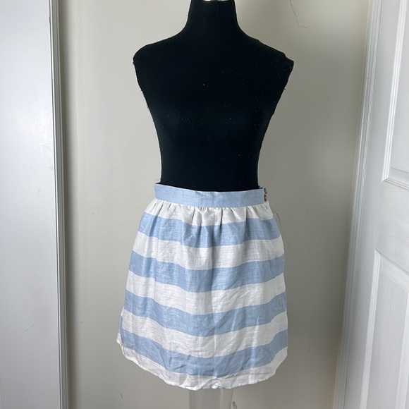 Kenar 100% Linen Rugby Stripes Skater Mini Pockets Skirt Size 12 - Picture 8 of 11